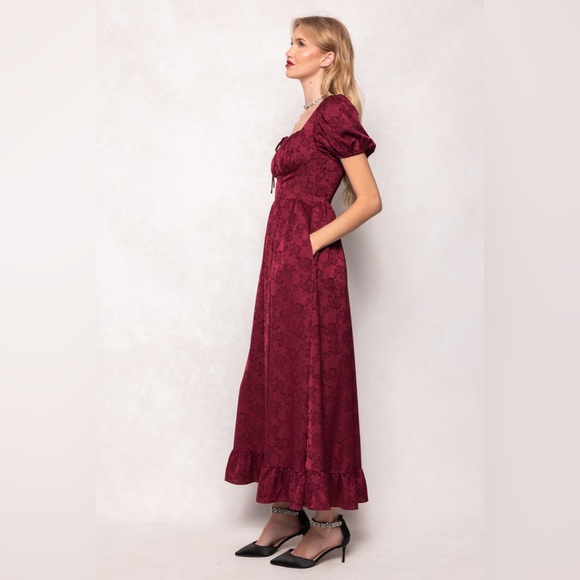 Women's Burgundy Floral Maxi Dress M - Picture 5 of 12